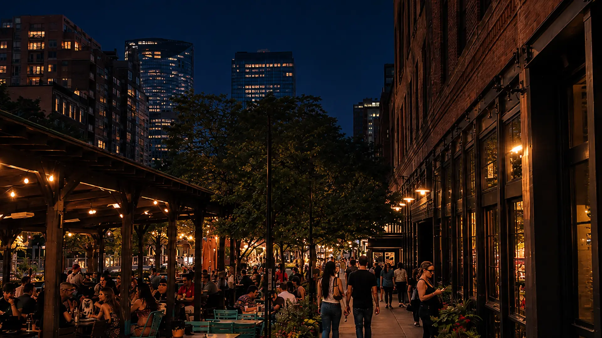 Fulton Market Chicago historic brick warehouse buildings converted to restaurants and offices